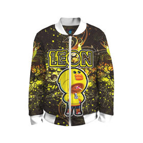 Детский бомбер 3D с принтом Brawl Stars (leon sally) в Ухте, 100% полиэстер | застегивается на молнию, по бокам два кармана без застежек, мягкие манжеты, по низу бомбера и на воротнике — эластичная резинка | brawl | leon | moba | sally | stars | supercell | игра