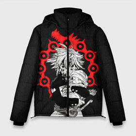 Мужская зимняя куртка 3D с принтом Мелиодас в Ухте, верх — 100% полиэстер; подкладка — 100% полиэстер; утеплитель — 100% полиэстер | длина ниже бедра, свободный силуэт Оверсайз. Есть воротник-стойка, отстегивающийся капюшон и ветрозащитная планка. 

Боковые карманы с листочкой на кнопках и внутренний карман на молнии. | Тематика изображения на принте: anime | meliodas | nanatsu no taizai | seven deadly sins | аниме | мелиодас