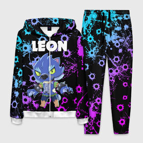 Мужской костюм 3D с принтом BRAWL STARS ОБОРОТЕНЬ LEON в Ухте, 100% полиэстер | Манжеты и пояс оформлены тканевой резинкой, двухслойный капюшон со шнурком для регулировки, карманы спереди | brawl stars | leon | moba | бравл старс | жанр | игра | леон | оборотень leon | паттерн