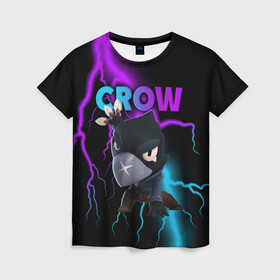 Женская футболка 3D с принтом Brawl Stars CROW в Ухте, 100% полиэфир ( синтетическое хлопкоподобное полотно) | прямой крой, круглый вырез горловины, длина до линии бедер | 8 bit | 8 бит | brawl | brawl stars | crow | leon | stars | бравл | бравл старс | браво старс | игра | компьютерная | кров | леон | онлайн | старс