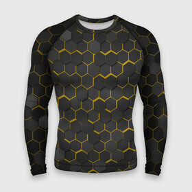 Мужской рашгард 3D с принтом OCTAGON желтый в Ухте,  |  | neon octagon | octagon | желтые соты | желтые соты в неоне | неон | неоновые соты | шестиугольники