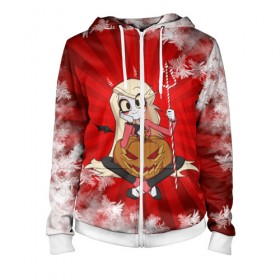 Женская толстовка 3D на молнии с принтом Отель Хазбин в Ухте, 100% полиэстер | длина до линии бедра, манжеты и пояс оформлены мягкой тканевой резинкой, двухслойный капюшон со шнурком для регулировки, спереди молния, по бокам два кармана | 