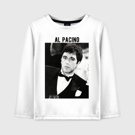 Детский лонгслив хлопок с принтом Аль Пачино в Ухте, 100% хлопок | круглый вырез горловины, полуприлегающий силуэт, длина до линии бедер | al pacino | аль пачино | лицо со шрамом | тони монтана
