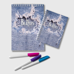 Блокнот с принтом The Beatles в Ухте, 100% бумага | 48 листов, плотность листов — 60 г/м2, плотность картонной обложки — 250 г/м2. Листы скреплены удобной пружинной спиралью. Цвет линий — светло-серый
 | england | group | jeans | legend | liverpool | music | rock | the beatles | англия | битлз | группа | джинса | легенда | ливерпуль | музыка | рок