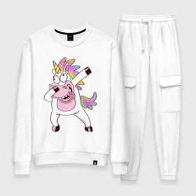 Женский костюм хлопок с принтом Dabbing Unicorn в Ухте, 100% хлопок | на свитшоте круглая горловина, мягкая резинка по низу. Брюки заужены к низу, на них два вида карманов: два 