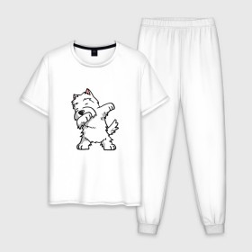 Мужская пижама хлопок с принтом Dabbing Dog в Ухте, 100% хлопок | брюки и футболка прямого кроя, без карманов, на брюках мягкая резинка на поясе и по низу штанин
 | Тематика изображения на принте: 