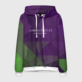 Мужская толстовка 3D с принтом Evangelion 1 11 в Ухте, 100% полиэстер | двухслойный капюшон со шнурком для регулировки, мягкие манжеты на рукавах и по низу толстовки, спереди карман-кенгуру с мягким внутренним слоем. | Тематика изображения на принте: eva | evangelion | rei | you are not alone | девушка | ева | евангелион | рей | ты не один | тян