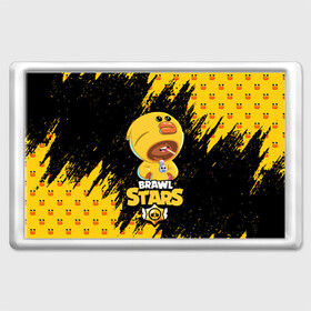 Магнит 45*70 с принтом BRAWL STARS SALLY LEON. в Ухте, Пластик | Размер: 78*52 мм; Размер печати: 70*45 | Тематика изображения на принте: brawl stars | leon | moba | pattern | sally leon | бравл старс | жанр | игра | леон | огонь | паттерн | пламя | утка
