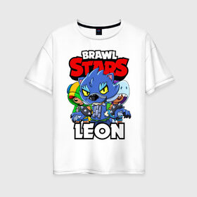 Женская футболка хлопок Oversize с принтом BRAWL STARS LEON в Ухте, 100% хлопок | свободный крой, круглый ворот, спущенный рукав, длина до линии бедер
 | brawl stars | brawl stars leon | brawler | leon | shark | werewolf | акула | бравл старз | бравлер | леон | оборотень