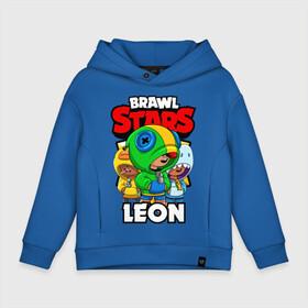 Детское худи Oversize хлопок с принтом BRAWL STARS LEON в Ухте, френч-терри — 70% хлопок, 30% полиэстер. Мягкий теплый начес внутри —100% хлопок | боковые карманы, эластичные манжеты и нижняя кромка, капюшон на магнитной кнопке | brawl stars | brawl stars leon | brawler | leon | sally | shark | акула | бравл старз | бравлер | леон | салли