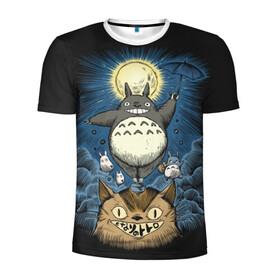 Мужская футболка 3D спортивная с принтом My Neighbor Totoro кот и заяц в Ухте, 100% полиэстер с улучшенными характеристиками | приталенный силуэт, круглая горловина, широкие плечи, сужается к линии бедра | anime | hayao miyazaki | japanese | meme | miyazaki | piano | studio ghibli | tokyo | totoro | гибли | котобус | мой | сосед | сусуватари | тонари | тоторо | хаяо миядзаки