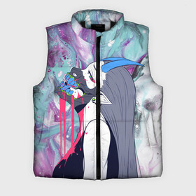 Мужской жилет утепленный 3D с принтом Дьяволица в Ухте,  |  | девушка | дьяволица | клыки | краски | рисунок | рога | эльф