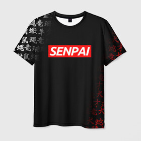 Мужская футболка 3D с принтом СЕМПАЙ - SENPAI в Ухте, 100% полиэфир | прямой крой, круглый вырез горловины, длина до линии бедер | Тематика изображения на принте: anime heroes | gintama | no game no life | one piece | re:creators | satsuriku no tensh | sword art online | violet evergarden | аниме герои | без игры жизни нет | ванпанчмен | жемчуг дракона