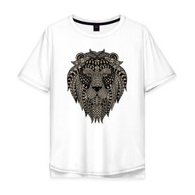 Мужская футболка хлопок Oversize с принтом Metallized Lion в Ухте, 100% хлопок | свободный крой, круглый ворот, “спинка” длиннее передней части | голова льва | знак зодиака лев | знак льва | зодиак лев | лев | лев гороскоп | львиный | львиный портрет