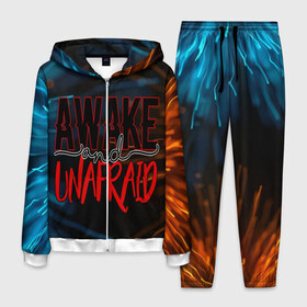 Мужской костюм 3D с принтом Awake unafraid в Ухте, 100% полиэстер | Манжеты и пояс оформлены тканевой резинкой, двухслойный капюшон со шнурком для регулировки, карманы спереди | alive | awake | look | my chemical | rok | romance | sunshine | unafraid
