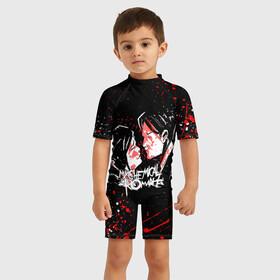 Детский купальный костюм 3D с принтом My Chemical Romance в Ухте, Полиэстер 85%, Спандекс 15% | застежка на молнии на спине | Тематика изображения на принте: music | my chemical romance | rock | боб брайар | джеймс дьюис | джерард уэи | майки уэи | музыка | рок | рэй торо | фрэнк айеро