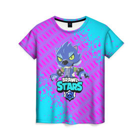 Женская футболка 3D с принтом BRAWL STARS ОБОРОТЕНЬ LEON. в Ухте, 100% полиэфир ( синтетическое хлопкоподобное полотно) | прямой крой, круглый вырез горловины, длина до линии бедер | brawl stars | leon | moba | бравл старс | жанр | игра | леон | оборотень | оборотень leon