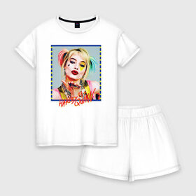 Женская пижама с шортиками хлопок с принтом Harley Quinn XX в Ухте, 100% хлопок | футболка прямого кроя, шорты свободные с широкой мягкой резинкой | birds of prey | harley quinn | марго робби | потрясающая история харли квин | харли квин | хищные птицы