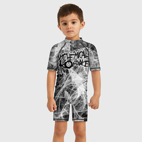 Детский купальный костюм 3D с принтом MY CHEMICAL ROMANCE. в Ухте, Полиэстер 85%, Спандекс 15% | застежка на молнии на спине | Тематика изображения на принте: music | my chemical romance | rock | боб брайар | джеймс дьюис | джерард уэи | май чемикал романс | майки уэи | музыка | рок | рэй торо | фрэнк айеро