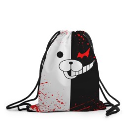 Рюкзак-мешок 3D с принтом MONOKUMA в Ухте, 100% полиэстер | плотность ткани — 200 г/м2, размер — 35 х 45 см; лямки — толстые шнурки, застежка на шнуровке, без карманов и подкладки | anime | bear | black  white | danganronpa | kurokuma | monodam | monokuma | monomi | monotaro | rabbit | school | shirokuma | аниме | главарь | мoноми | монокума | черно белый | школа