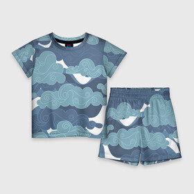 Детский костюм с шортами 3D с принтом Небо над Китаем в Ухте,  |  | в китайском стиле | небеса. китай | небо | облака | облако | рисованное | рисованный