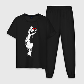 Мужская пижама хлопок с принтом Monokuma paint в Ухте, 100% хлопок | брюки и футболка прямого кроя, без карманов, на брюках мягкая резинка на поясе и по низу штанин
 | danganronpa | eye | monokuma | paint | аватар | антагонист | брызги | глаз | игрушка | краска | медведь | монокума | мягкая | панда | потёки | робот