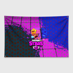 Флаг-баннер с принтом BRAWL STARS СЭНДИ в Ухте, 100% полиэстер | размер 67 х 109 см, плотность ткани — 95 г/м2; по краям флага есть четыре люверса для крепления | 8 bit | bibi | brawl stars | brock | bull | crow | dinomike | el primo | leon | mobile game | nita | poko | ricochet | stars | tara | бравл старс | ворон | леон | мобильные игры