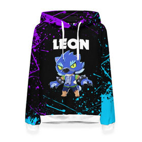 Женская толстовка 3D с принтом BRAWL STARS LEON в Ухте, 100% полиэстер  | двухслойный капюшон со шнурком для регулировки, мягкие манжеты на рукавах и по низу толстовки, спереди карман-кенгуру с мягким внутренним слоем. | brawl stars | crow | leon | leon shark | leon werewolf | sally leon | shark | stars | werewolf | акула | берли | ворон | леон | леон акула | оборотень | оборотень леон | спайк | эль примо