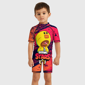 Детский купальный костюм 3D с принтом Brawl Stars SALLY LEON в Ухте, Полиэстер 85%, Спандекс 15% | застежка на молнии на спине | brawl | brawl stars | crow | leon | sally | shark | stars | акула | бравл | бравл старс | браво старс | игра | компьютерная | кров | леон | леон акула | онлайн | старс | шарк