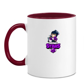Кружка двухцветная с принтом BRAWL STARS:БИБИ в Ухте, керамика | объем — 330 мл, диаметр — 80 мм. Цветная ручка и кайма сверху, в некоторых цветах — вся внутренняя часть | bibi | brawl stars | brock | bull | crow | dinomike | el primo | leon | mobile game | nita | poko | ricochet | stars | tara | бравл старс | ворон | леон | мобильные игры
