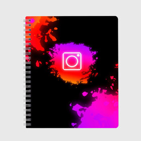 Тетрадь с принтом Instagram в Ухте, 100% бумага | 48 листов, плотность листов — 60 г/м2, плотность картонной обложки — 250 г/м2. Листы скреплены сбоку удобной пружинной спиралью. Уголки страниц и обложки скругленные. Цвет линий — светло-серый
 | instagram | брызги краски | инстаграм | краска | логотиб инстаграм | майки с логотипом инстаграм | майки с прикольными картинками | неон | неоновые майки | прикольные картинки | соц сети