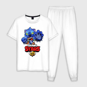 Мужская пижама хлопок с принтом Brawl Stars LEON в Ухте, 100% хлопок | брюки и футболка прямого кроя, без карманов, на брюках мягкая резинка на поясе и по низу штанин
 | brawl | brawl stars | crow | leon | sally | shark | stars | акула | бравл | бравл старс | браво старс | игра | компьютерная | кров | леон | леон акула | онлайн | старс | шарк