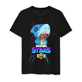 Мужская футболка хлопок с принтом BRAWL STARS LEON SHARK в Ухте, 100% хлопок | прямой крой, круглый вырез горловины, длина до линии бедер, слегка спущенное плечо. | bibi | brawl stars | crow | el brown | leon | leon shark | max | sally leon | shark | stars | акула | биби | ворон | леон