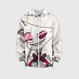 Детская куртка 3D с принтом Отель Хазбин (Энджел Даст) в Ухте, 100% полиэстер | застежка — молния, подол и капюшон оформлены резинкой с фиксаторами, по бокам — два кармана без застежек, один потайной карман на груди, плотность верхнего слоя — 90 г/м2; плотность флисового подклада — 260 г/м2 | демон | отель хазбин | персонаж | рисунок | энджел даст