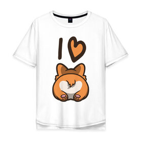 Мужская футболка хлопок Oversize с принтом I Love Corgi в Ухте, 100% хлопок | свободный крой, круглый ворот, “спинка” длиннее передней части | corgi | корги