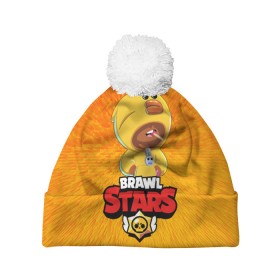 Шапка 3D c помпоном с принтом BRAWL STARS SALLY LEON. в Ухте, 100% полиэстер | универсальный размер, печать по всей поверхности изделия | bib | brawl stars | colt | crow | el brown | leon | leon shark | max | moba | sally leon | shark | акула | берли | биби | бравл старс | браун | ворон | жанр | игра | кольт | леон | леон акула | макс | нита | шелли