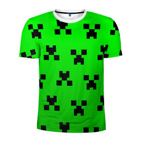 Мужская футболка 3D спортивная с принтом MINECRAFT в Ухте, 100% полиэстер с улучшенными характеристиками | приталенный силуэт, круглая горловина, широкие плечи, сужается к линии бедра | block | criper | cube | minecraft | pixel | блок | геометрия | крафт | крипер | кубики | майнкрафт | пиксели