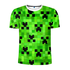 Мужская футболка 3D спортивная с принтом MINECRAFT | МАЙНКРАФТ в Ухте, 100% полиэстер с улучшенными характеристиками | приталенный силуэт, круглая горловина, широкие плечи, сужается к линии бедра | block | criper | cube | minecraft | pixel | блок | геометрия | крафт | крипер | кубики | майнкрафт | пиксели