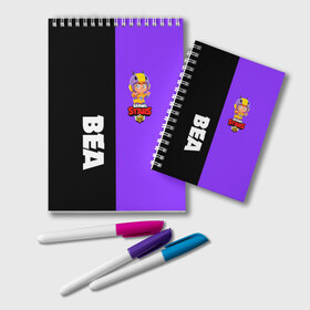 Блокнот с принтом BRAWL STARS BEA в Ухте, 100% бумага | 48 листов, плотность листов — 60 г/м2, плотность картонной обложки — 250 г/м2. Листы скреплены удобной пружинной спиралью. Цвет линий — светло-серый
 | bea | bibi | brawl stars | colt | crow | el brown | leon | leon shark | max | nita | sally leon | shark | акула | беа | берли | биби | бравл старс | браун | ворон | кольт | леон | леон акула | макс | нита | шелли