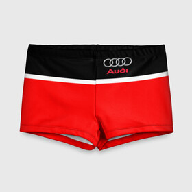 Детские купальные плавки 3D с принтом AUDI SPORT | АУДИ СПОРТ в Ухте, Полиэстер 85%, Спандекс 15% | Слитный крой, подклад по переду изделия, узкие бретели | Тематика изображения на принте: audi | auto | sport | авто | автомобиль | автомобильные | ауди | бренд | марка | машины | спорт