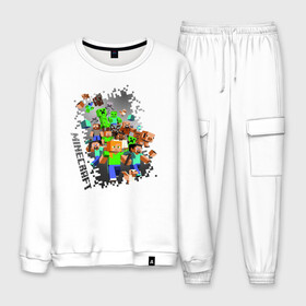 Мужской костюм хлопок с принтом Minecraft в Ухте, 100% хлопок | на свитшоте круглая горловина, мягкая резинка по низу. Брюки заужены к низу, на них два вида карманов: два “обычных” по бокам и два объемных, с клапанами, расположенные ниже линии бедра. Брюки с мягкой трикотажной резинкой на поясе и по низу штанин. В поясе для дополнительного комфорта — широкие завязки | Тематика изображения на принте: ender dragon | enderman | minecraft | phantom | the end | the nether | the overworld | wither | визера | майнкрафт | незер | ремесло | шахта добывать | энд | эндер дракон