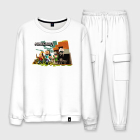 Мужской костюм хлопок с принтом Minecraft в Ухте, 100% хлопок | на свитшоте круглая горловина, мягкая резинка по низу. Брюки заужены к низу, на них два вида карманов: два “обычных” по бокам и два объемных, с клапанами, расположенные ниже линии бедра. Брюки с мягкой трикотажной резинкой на поясе и по низу штанин. В поясе для дополнительного комфорта — широкие завязки | Тематика изображения на принте: ender dragon | enderman | minecraft | phantom | the end | the nether | the overworld | wither | визера | майнкрафт | незер | ремесло | шахта добывать | энд | эндер дракон