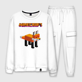 Мужской костюм хлопок с принтом Minecraft - лиса в Ухте, 100% хлопок | на свитшоте круглая горловина, мягкая резинка по низу. Брюки заужены к низу, на них два вида карманов: два “обычных” по бокам и два объемных, с клапанами, расположенные ниже линии бедра. Брюки с мягкой трикотажной резинкой на поясе и по низу штанин. В поясе для дополнительного комфорта — широкие завязки | Тематика изображения на принте: ender dragon | enderman | minecraft | phantom | the end | the nether | the overworld | wither | визера | майнкрафт | незер | ремесло | шахта добывать | энд | эндер дракон