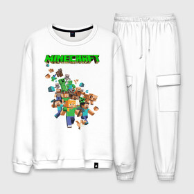 Мужской костюм хлопок с принтом Minecraft в Ухте, 100% хлопок | на свитшоте круглая горловина, мягкая резинка по низу. Брюки заужены к низу, на них два вида карманов: два “обычных” по бокам и два объемных, с клапанами, расположенные ниже линии бедра. Брюки с мягкой трикотажной резинкой на поясе и по низу штанин. В поясе для дополнительного комфорта — широкие завязки | Тематика изображения на принте: ender dragon | enderman | minecraft | phantom | the end | the nether | the overworld | wither | визера | майнкрафт | незер | ремесло | шахта добывать | энд | эндер дракон