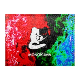 Обложка для студенческого билета с принтом MONOKUMA. в Ухте, натуральная кожа | Размер: 11*8 см; Печать на всей внешней стороне | anime | bear | black  white | danganronpa | kurokuma | monodam | monokuma | monomi | monotaro | pink | rabbit | school | shirokuma | аниме | главарь | мoноми | монокума | черно белый | школа