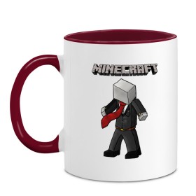Кружка двухцветная с принтом Слендермен - Minecraft в Ухте, керамика | объем — 330 мл, диаметр — 80 мм. Цветная ручка и кайма сверху, в некоторых цветах — вся внутренняя часть | 