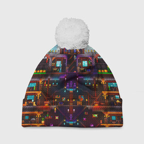 Шапка 3D c помпоном с принтом Terraria в Ухте, 100% полиэстер | универсальный размер, печать по всей поверхности изделия | Тематика изображения на принте: game | pixel | terraria | игра | пиксель | террариа