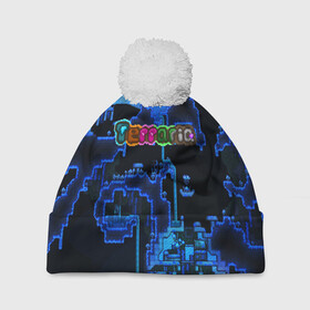 Шапка 3D c помпоном с принтом Terraria в Ухте, 100% полиэстер | универсальный размер, печать по всей поверхности изделия | Тематика изображения на принте: game | pixel | terraria | игра | пиксель | террариа