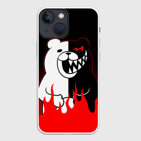Чехол для iPhone 13 mini с принтом MONOKUMA горит в пламени в Ухте,  |  | anime | bear | black  white | danganronpa | kurokuma | monodam | monokuma | monomi | monotaro | rabbit | school | shirokuma | аниме | главарь | мoноми | монокума | черно белый | школа