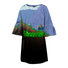 Детское платье 3D с принтом terraria game в Ухте, 100% полиэстер | прямой силуэт, чуть расширенный к низу. Круглая горловина, на рукавах — воланы | game | pixel | terraria | игра | пиксель | террариа